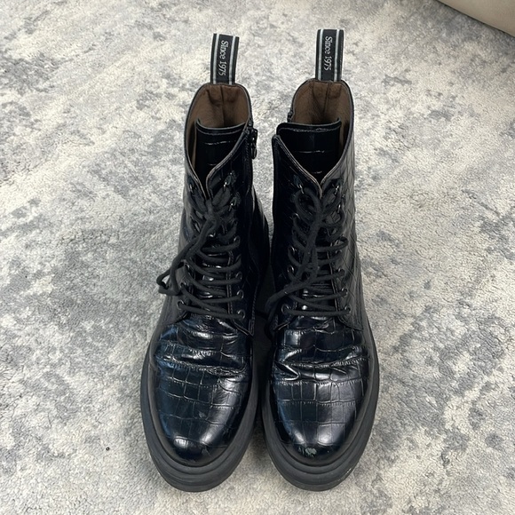 Nero Giardini Cocco Mock Croc Combat Booties Black Embossed Leather Sz 40 - Picture 4 of 13